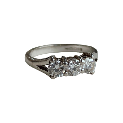 303 - PLATINUM & DIAMOND 3 STONE RING WITH CIRCA 0.78 CARAT OF DIAMONDS