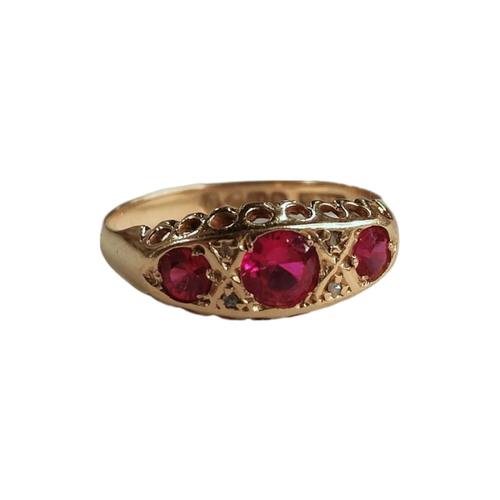 305 - 18 CARAT YELLOW GOLD RUBY & DIAMOND RING