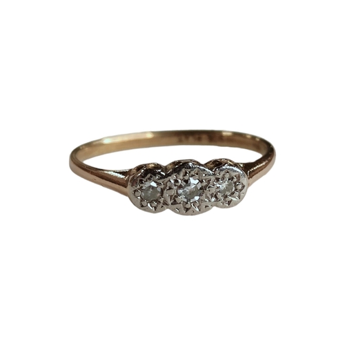 310 - 9 CARAT GOLD DIAMOND 3 STONE RING