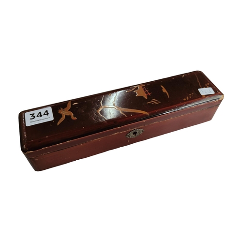 344 - ANTIQUE ORIENTAL LACQUERED PEN BOX