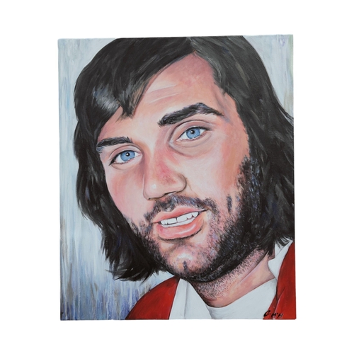 42 - SIGNED OIL ON CANVAS - GEORGE BEST - 60CM X 50CM