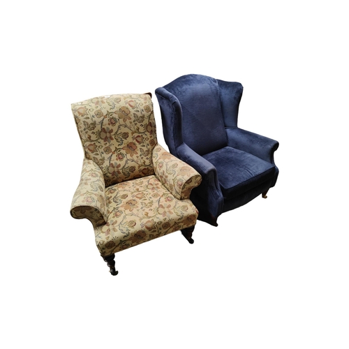 106 - WINGBACK ARMCHAIR & 1 ANTIQUE ARMCHAIR