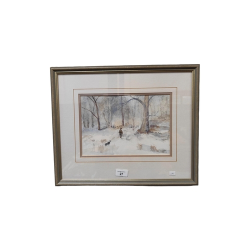 27 - R.RONALDSON - WATERCOLOUR - WINTER SCENE 28CM X 20CM