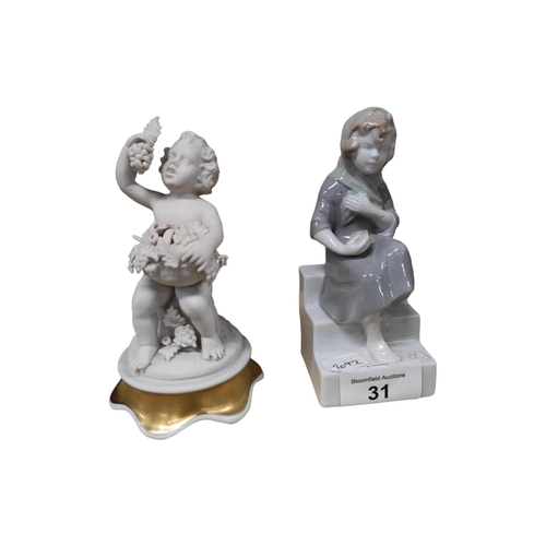 31 - 2 SMALL FIGURES: BISQUE CHERUB & THE BEGGAR