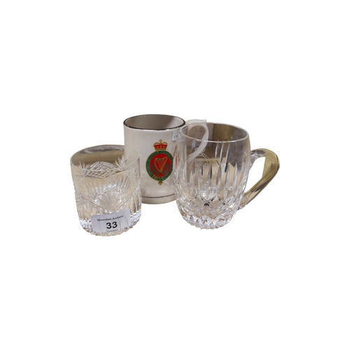 33 - 2 X  R.U.C (ROYAL ULSTER CONSTABULARY) GLASSES & 1 GLASS MUG