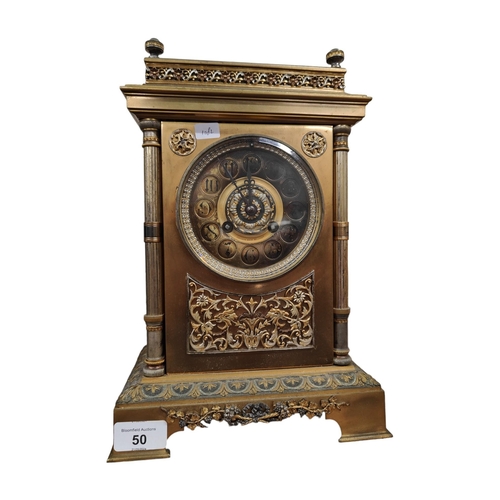 50 - LARGE CAHOON BROS. BELFAST BRASS MANTLE CLOCK AND PENDULUM