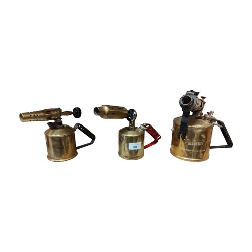 80 - 3 OLD BRASS BLOW LAMPS