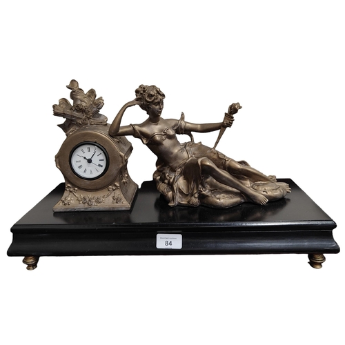 84 - LARGE SPELTER EFFECT LADY FIGURE MANTLE CLOCK