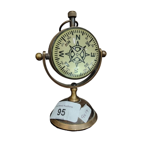 95 - SMALL BRASS NAUTICAL DESK TOP CLOCK/COMPASS