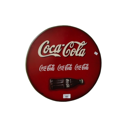 103 - WOODEN CIRCULAR COCA COLA SIGN 40cm