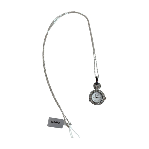 336 - DESIGNER CRYSTAL WATCH ON SILVER CHAIN