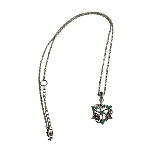 341 - SILVER MARCASITE AND GREEN STONE PENDANT AND CHAIN