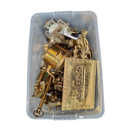 35 - VERY LARGE BOX OF BRASSWARE