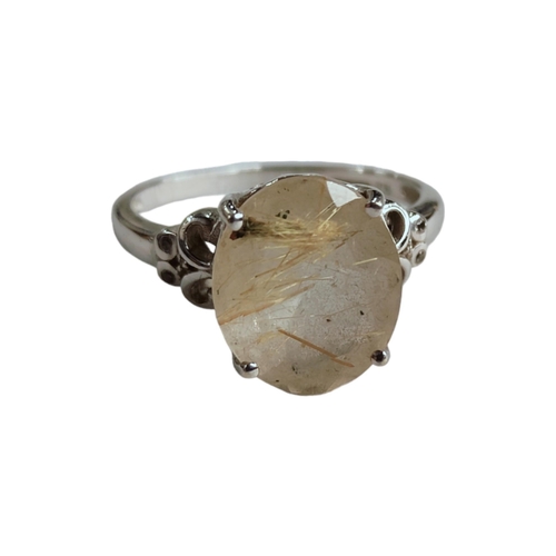 364 - 9 CARAT WHITE GOLD LEMON AGATE RING