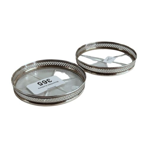 365 - 2 X SILVER MOUNTED GLASS COASTERS