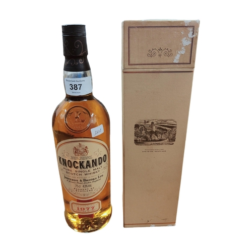 387 - BOTTLE OF KNOCKANDOO SINGLE MALT SCOTCH WHISKY SEASON OF DISTILLATION 1977 BOTTLED IN 1991