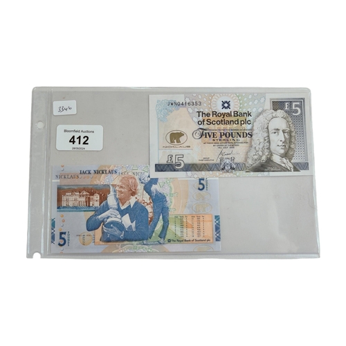 412 - 2 X ROYAL BANK OF SCOTLAND JACK NICKLAUS £5 BANKNOTES