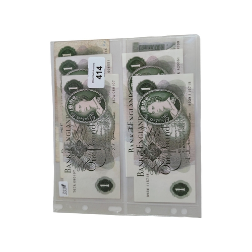 414 - 6 X BANK OF ENGLAND £1 BANK NOTES