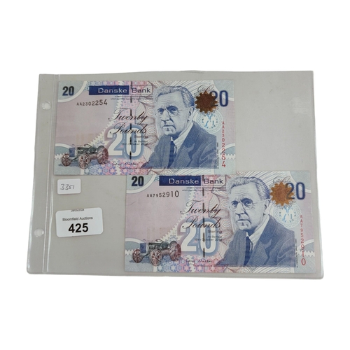 425 - 2 X DANSKE BANK £20 BANK NOTES 2012