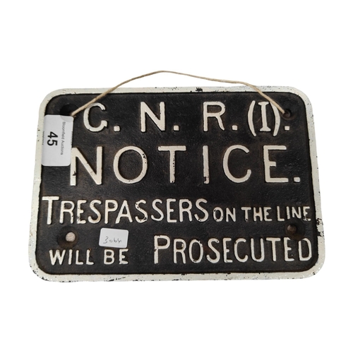 45 - SMALL CAST IRON SIGN - G.N.R (I)