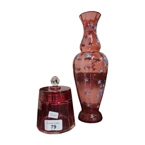 79 - RUBY VASE & RUBY LIDDED JAR