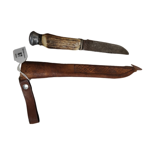 87 - OLD BOWIE KNIFE AND LEATHER SHEATH