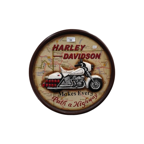 98 - HARLEY DAVIDSON ROUND WOODEN SIGN 40cm