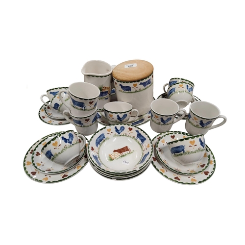 108 - VINTAGE WOODS & SON JACKS FARM SPONGEWARE STYLE 26 PIECE TEA SET