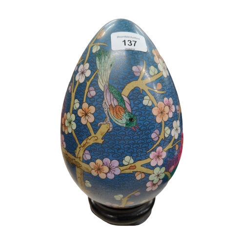 137 - CLOISONNE EGG ON STAND 11.5