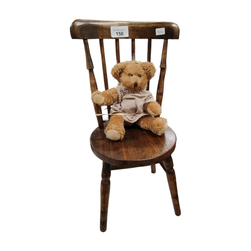 150 - VINTAGE TEDDY BEAR & WOODEN CHAIR