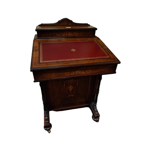 17 - LATE VICTORIAN/EARLY EDWARDIAN WALNUT DAVENPORT WITH INLAY