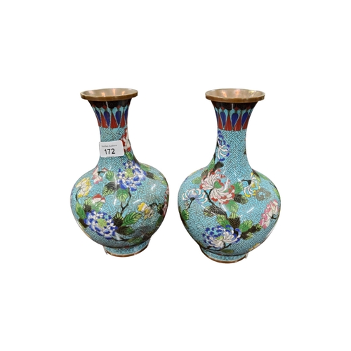 172 - PAIR OF CLOISONNE VASES 9.5