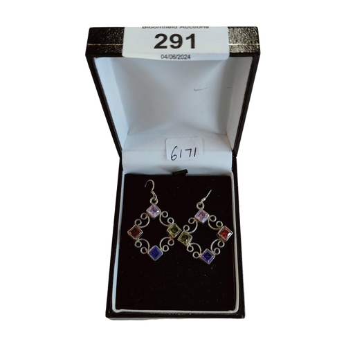 291 - PAIR OF SILVER ORNATE GEMSTONE EARRINGS