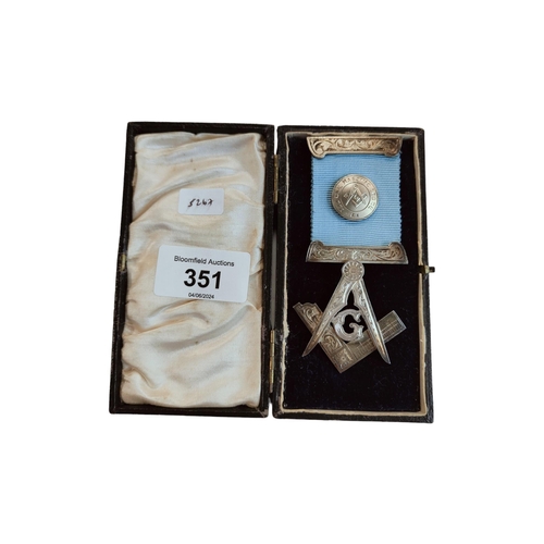 351 - SILVER MASONIC JEWEL MALONE MASONIC LODGE 81  INSCRIBED TO REAR 'PRESENTED TO W. BRO. HENRY  PEDLOW ... 