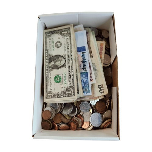 379 - BOX OF COINS & BANKNOTES