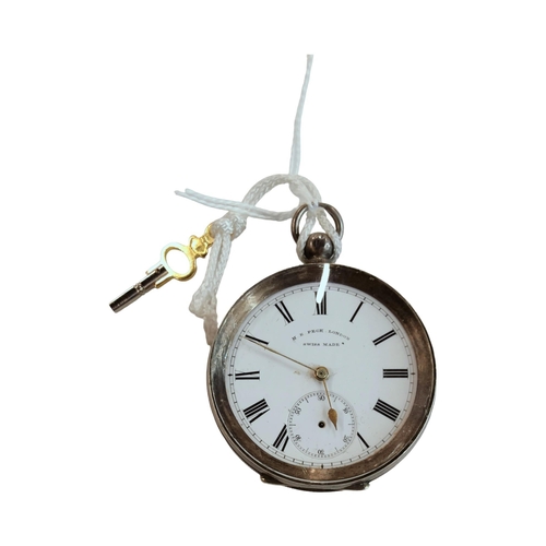 383 - SILVER POCKET WATCH AND KEY (PERFECT WORKING ORDER)