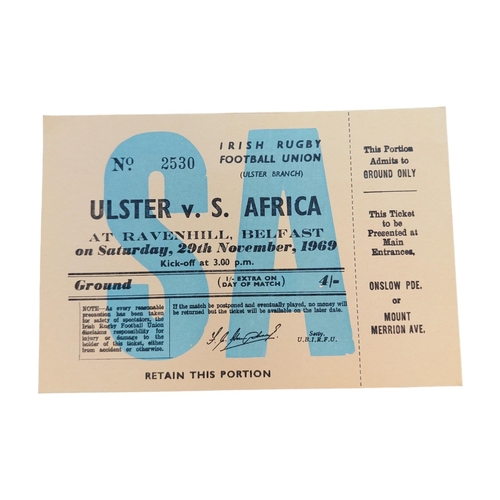 403 - ULSTER V SOUTH AFRICA TICKET 1969 - MATCH CANCELLED DUE TO TROUBLES & PROTESTS