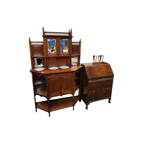 85 - WRITING BUREAU AND MIRROR BACKED SIDEBOARD