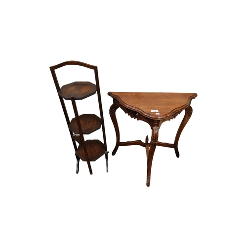 10 - ANTIQUE CORNER TABLE & FOLDING CAKE STAND