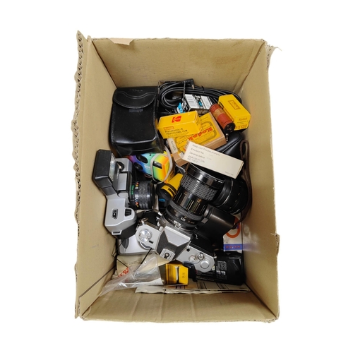 115 - BOX OF CAMERAS AND ACCESSORIES ETC