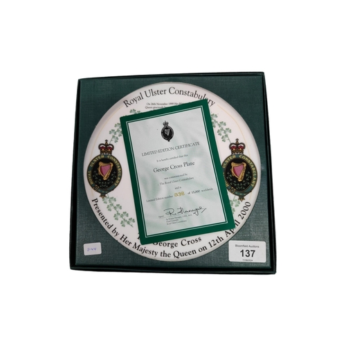 137 - ROYAL ULSTER CONTABULARY (R.U.C) LIMITED EDITION GEORGE CROSS PLATE IN BOX WITH CERTIFICATE