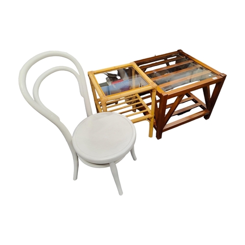 146 - BENTWOOD CHAIR, BAMBOO TABLE & GLAZED WOOD LAMP TABLE