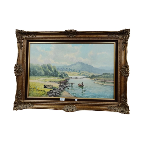 167 - W.H.BURNS - OIL ON CANVAS - RIVER & MOUNTAINS 69cmX45cm