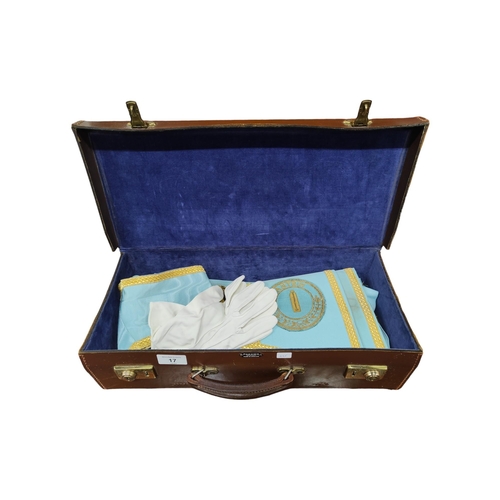 17 - LEATHER CASE WITH MASONIC REGALIA