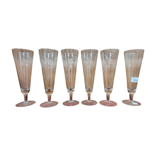 174 - SET OF 6 ANTIQUE TALL ETCHED GLASSES