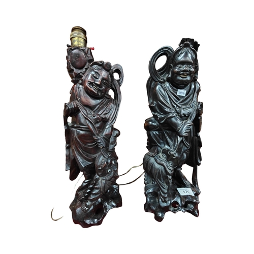 176 - PAIR OF VICTORIAN CARVED CHINESE FIGURES