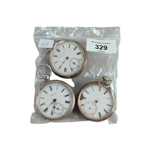 329 - 3 X SILVER POCKET WATCHES