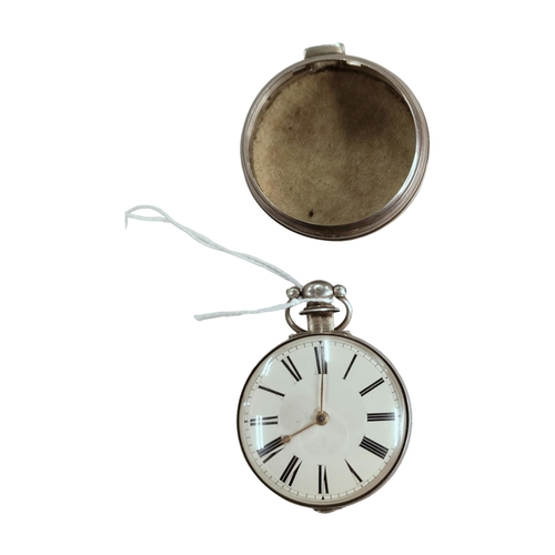 331 - GEORGIAN SILVER PAIR CASED POCKET WATCH FUSEE MOVEMENT