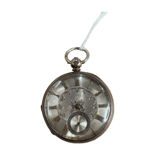 342 - SILVER OPEN FACED POCKET WATCH FUSEE MOVEMENT