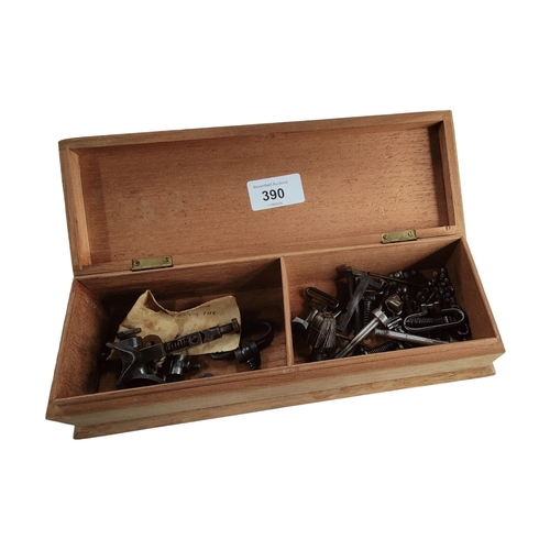 390 - WOODEN BOX TO CONTAIN OLD RIFLE PARTS